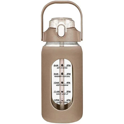 1L Glass Water Bottle with Straw and Sleeve