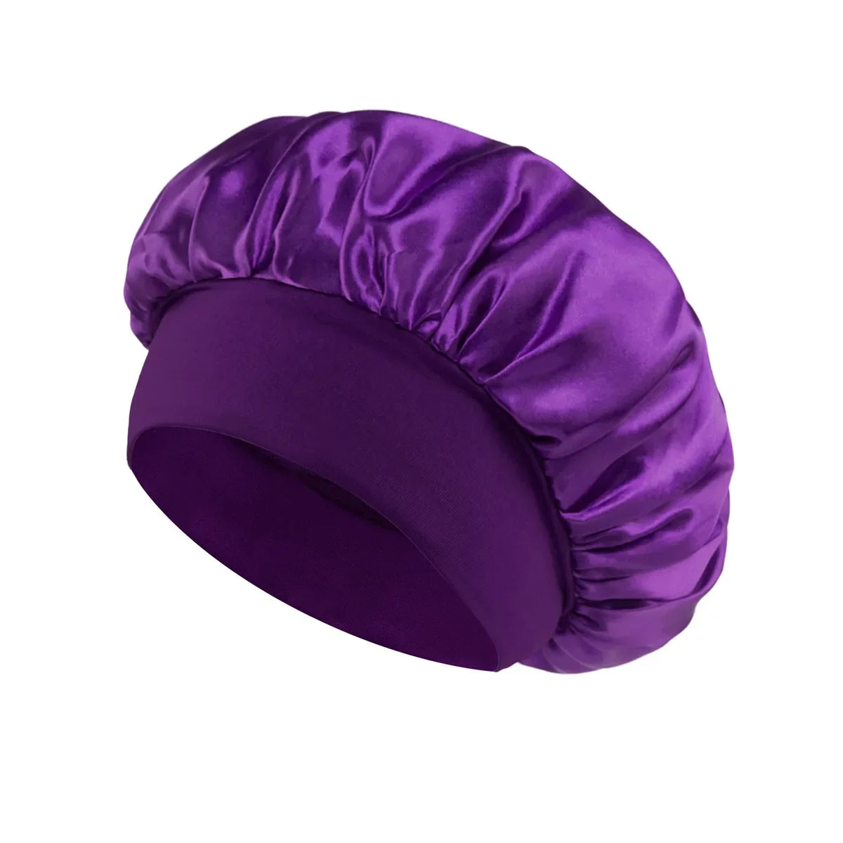 Wide-Brim Satin Hair Bonnet with Elastic Band