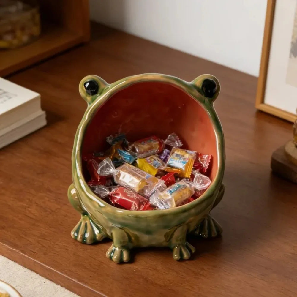 Ceramic Frog Trinket Bowl, Glossy Catchall Dish for Entryway