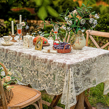 Lace Rectangular Tablecloth, Vintage Floral Polyester Table Cover