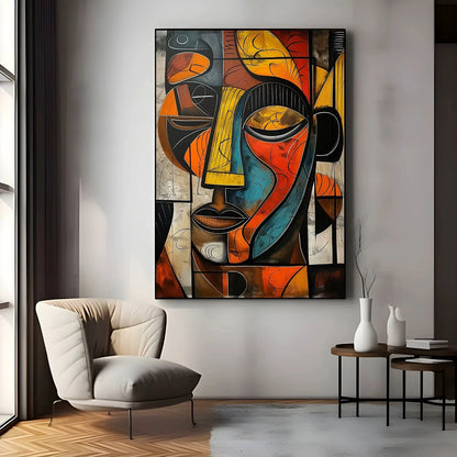 Abstract African Face Canvas Print, Colorful Cubism Wall Art