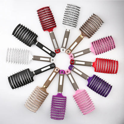 Detangling Hair Brush, Curved Vented Boar and Nylon Bristle
