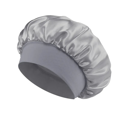 Wide-Brim Satin Hair Bonnet with Elastic Band