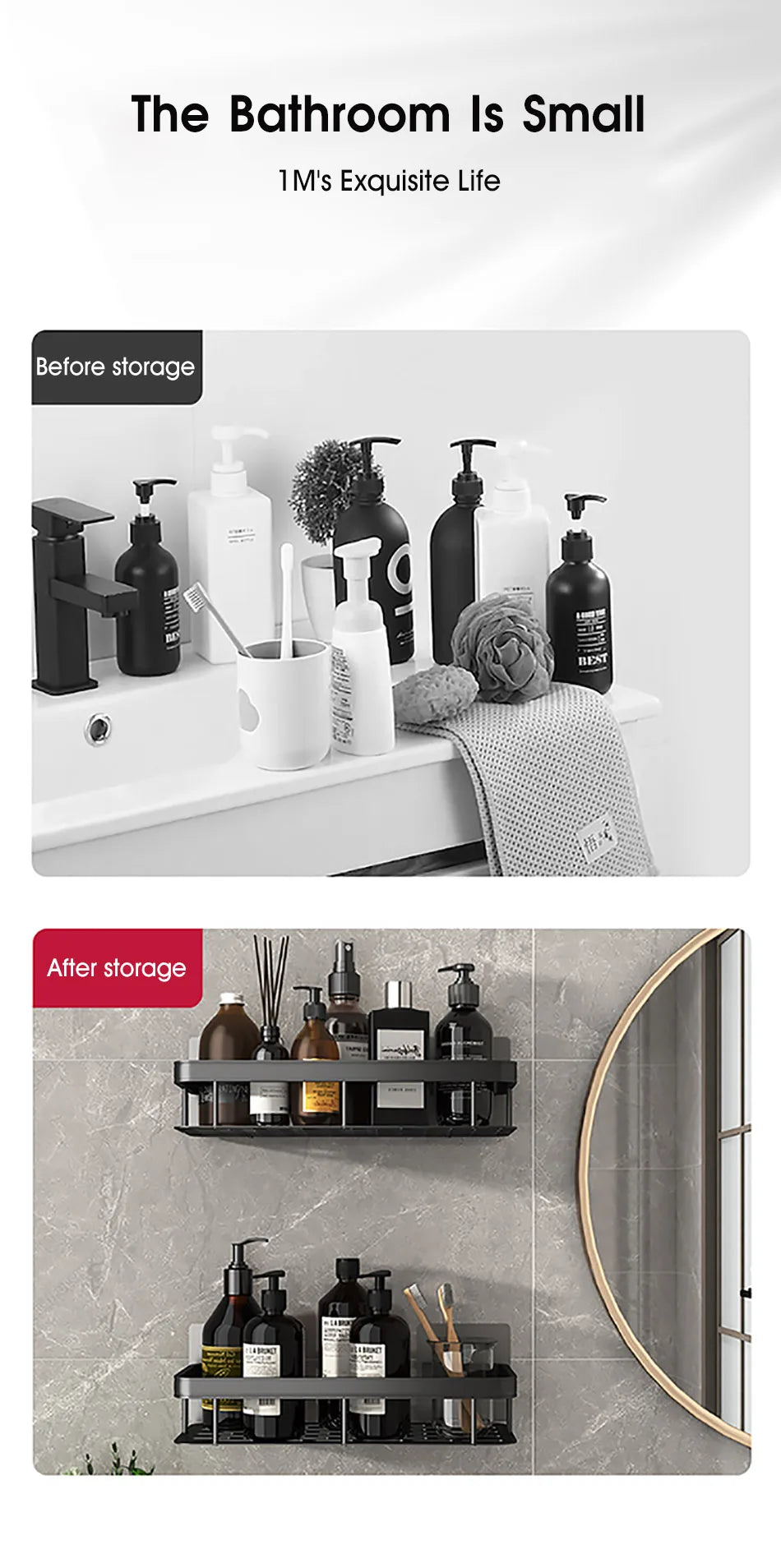 Corner Shower Shelf, No Drill Aluminum Bathroom Caddy
