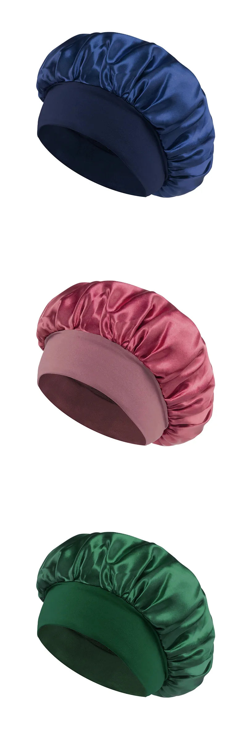 Wide-Brim Satin Hair Bonnet with Elastic Band