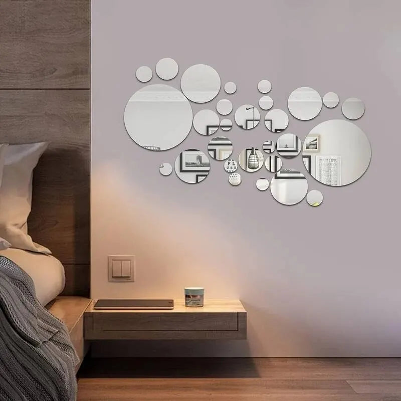 3D Acrylic Round Mirror Wall Stickers, 26 Pieces