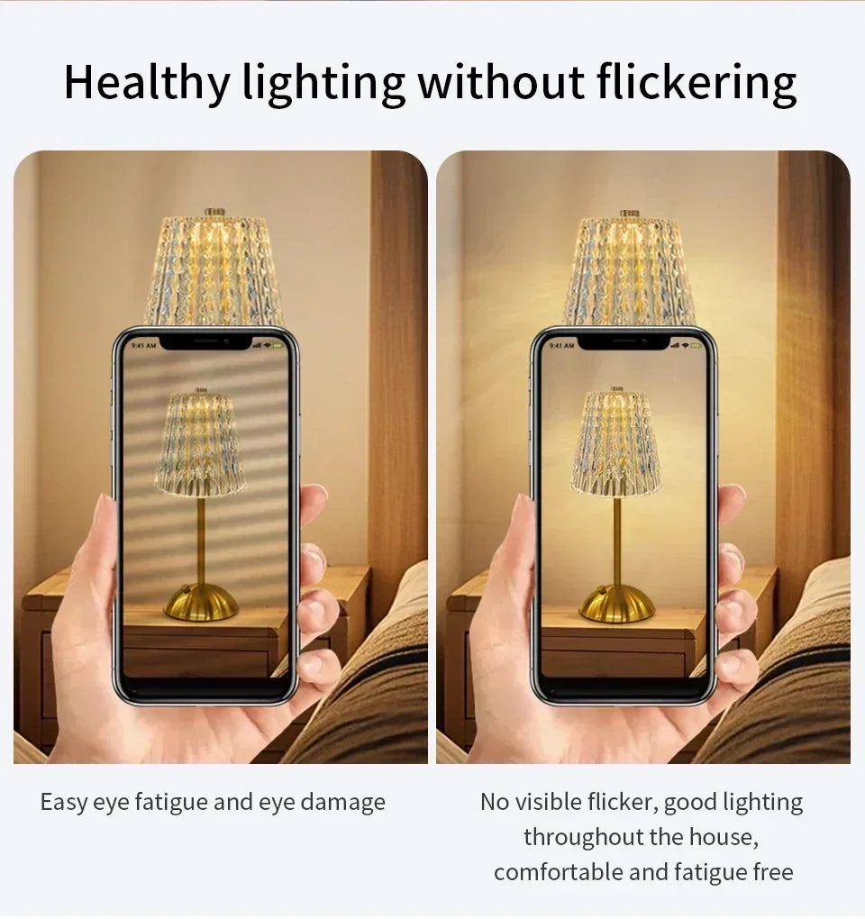 Crystal Touch Table Lamp, USB Rechargeable