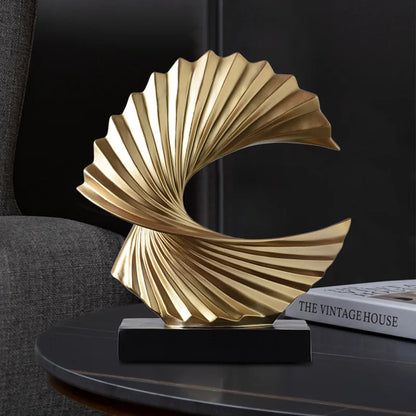 Gold Ocean Wave Sculpture, Art Deco Abstract Resin Tabletop Statue