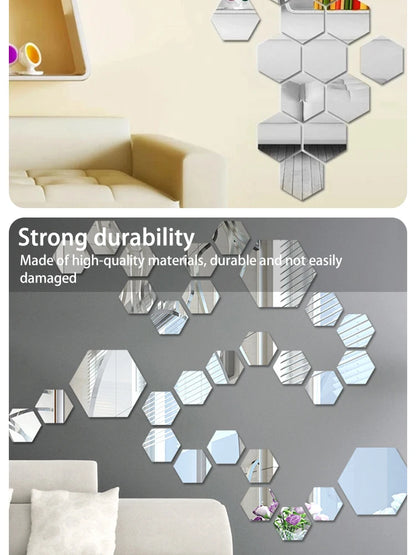 Hexagon Acrylic Mirror Wall Decals, 12 Pieces