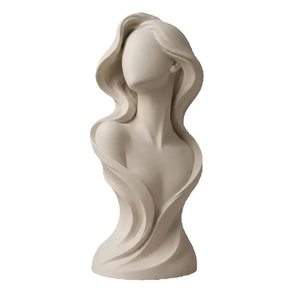 Female Bust Statue, Flowing Curve Abstract Figurine, Matte White