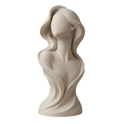 Female Bust Statue, Flowing Curve Abstract Figurine, Matte White
