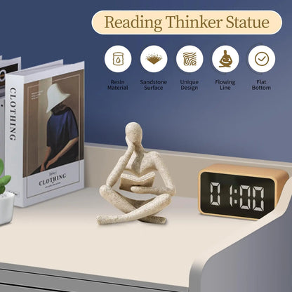 Reading Thinker Bookshelf Statue, Abstract Resin Book Lover Decor