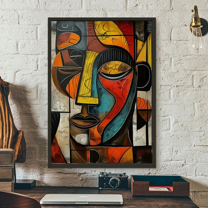 Abstract African Face Canvas Print, Colorful Cubism Wall Art