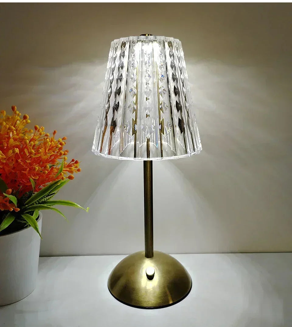 Crystal Touch Table Lamp, USB Rechargeable
