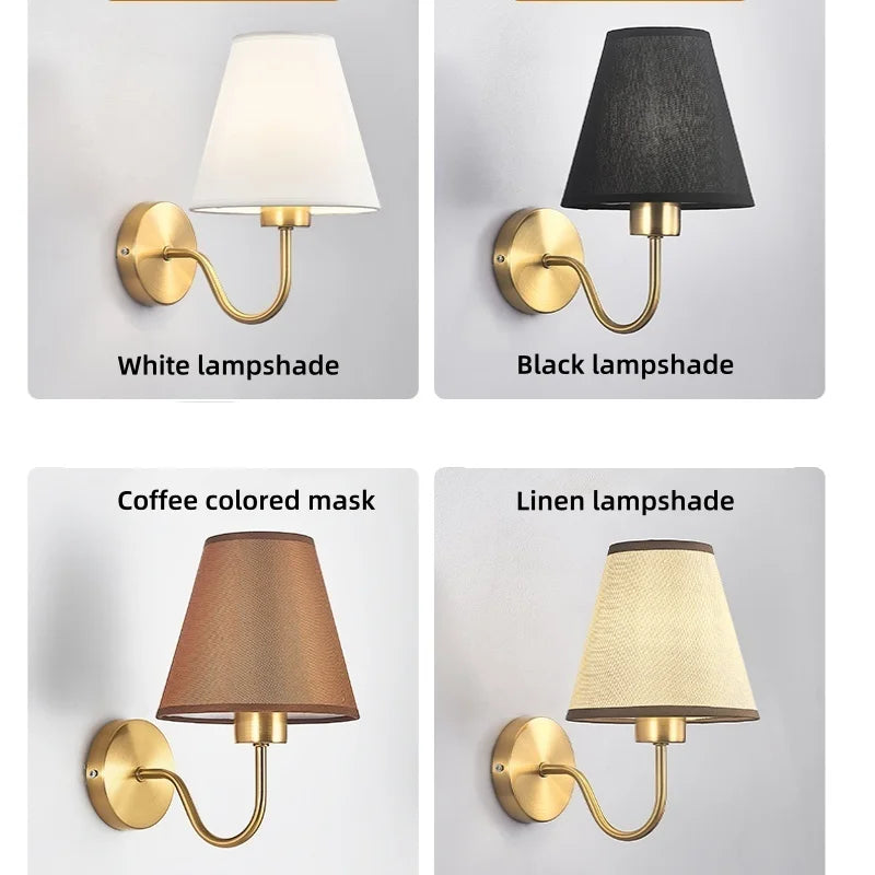 Nordic Fabric Wall Lamp, Iron Bedside Sconce with Cloth Shade, E27