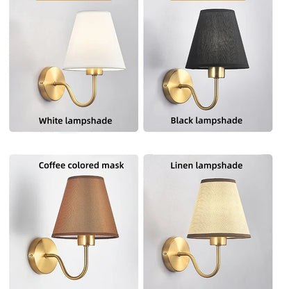 Nordic Fabric Wall Lamp, Iron Bedside Sconce with Cloth Shade, E27