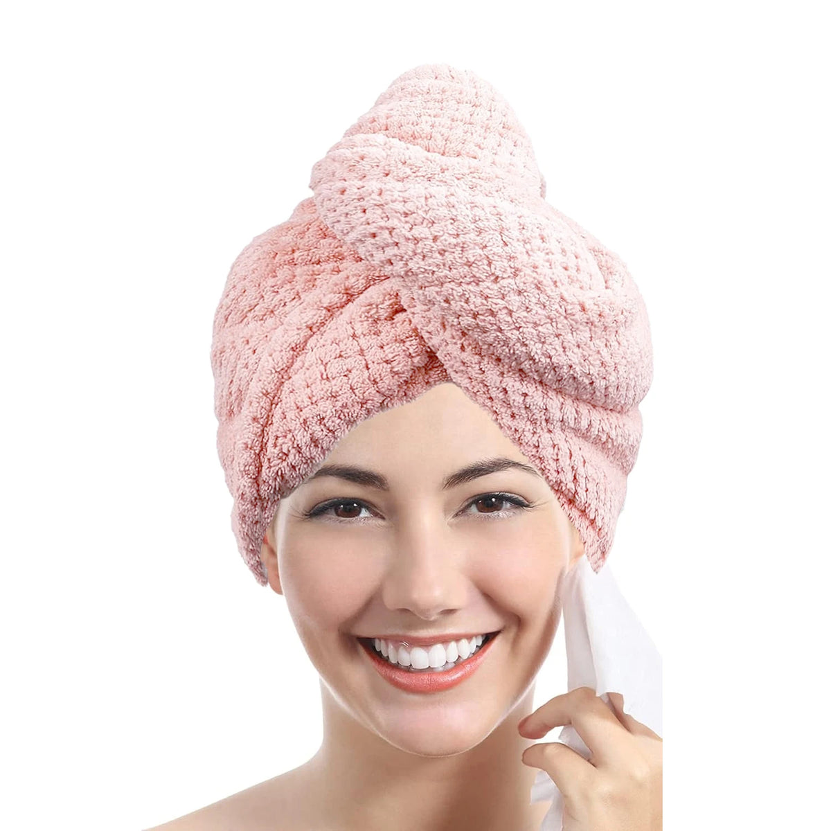 Hair Towel Wrap, Textured Quick Dry Button Hair Turban