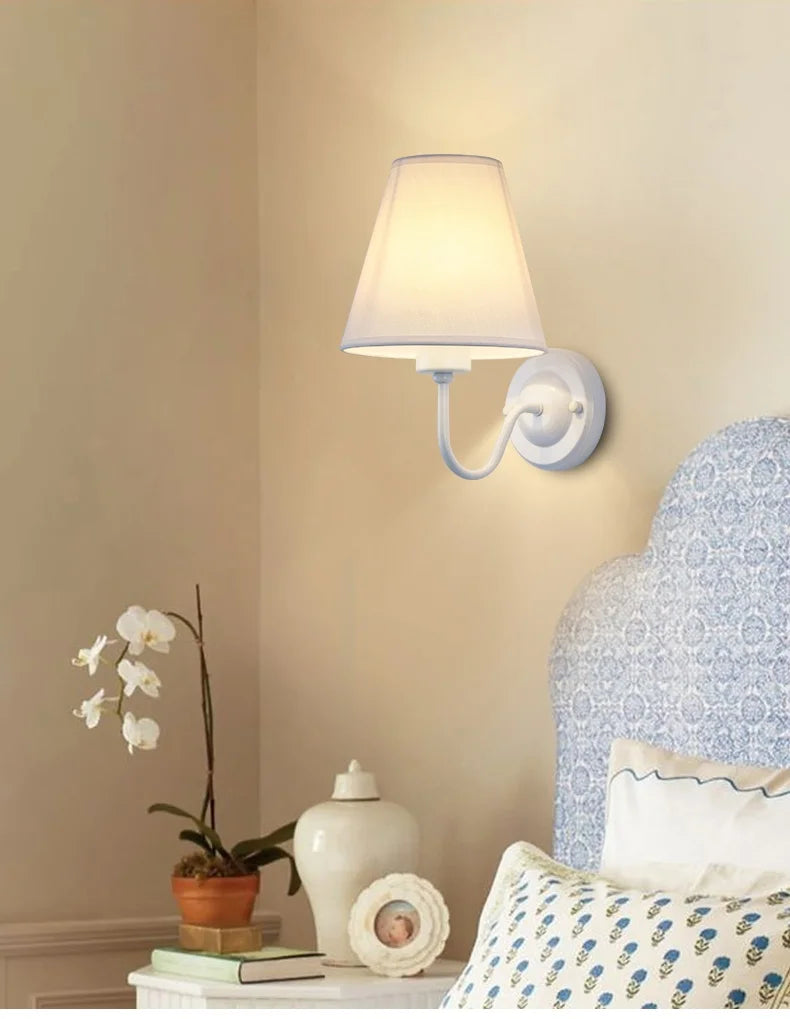 Nordic Fabric Wall Lamp, Iron Bedside Sconce with Cloth Shade, E27