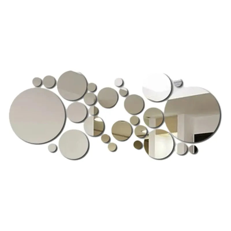 3D Acrylic Round Mirror Wall Stickers, 26 Pieces