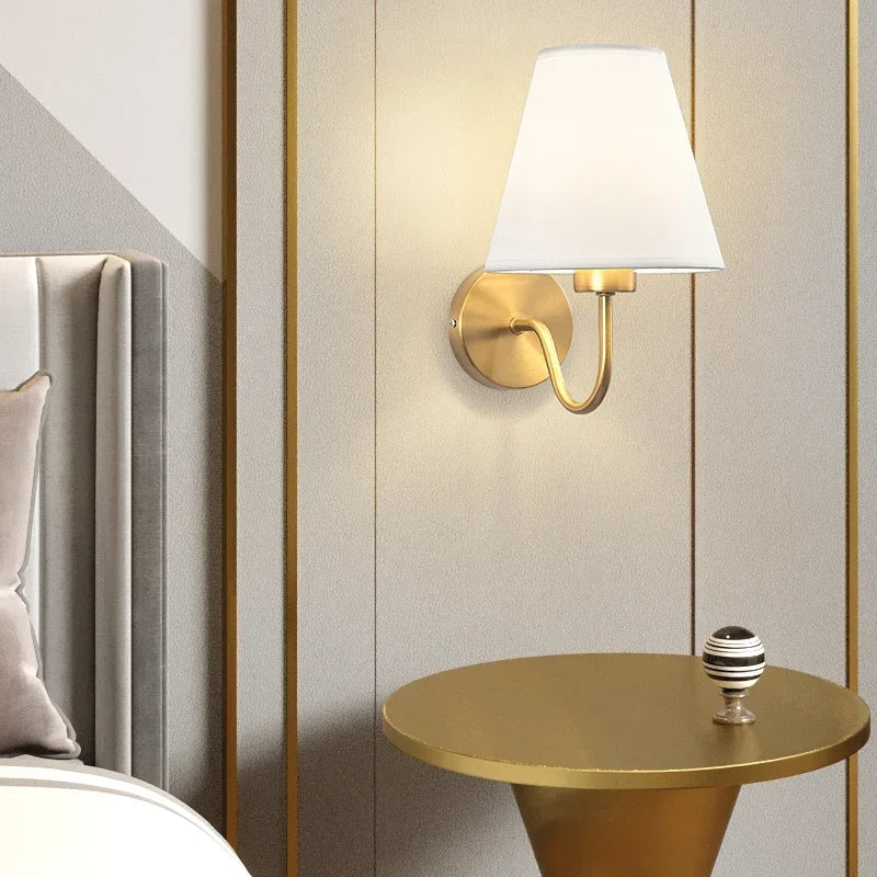 Nordic Fabric Wall Lamp, Iron Bedside Sconce with Cloth Shade, E27