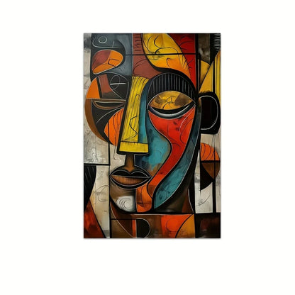 Abstract African Face Canvas Print, Colorful Cubism Wall Art