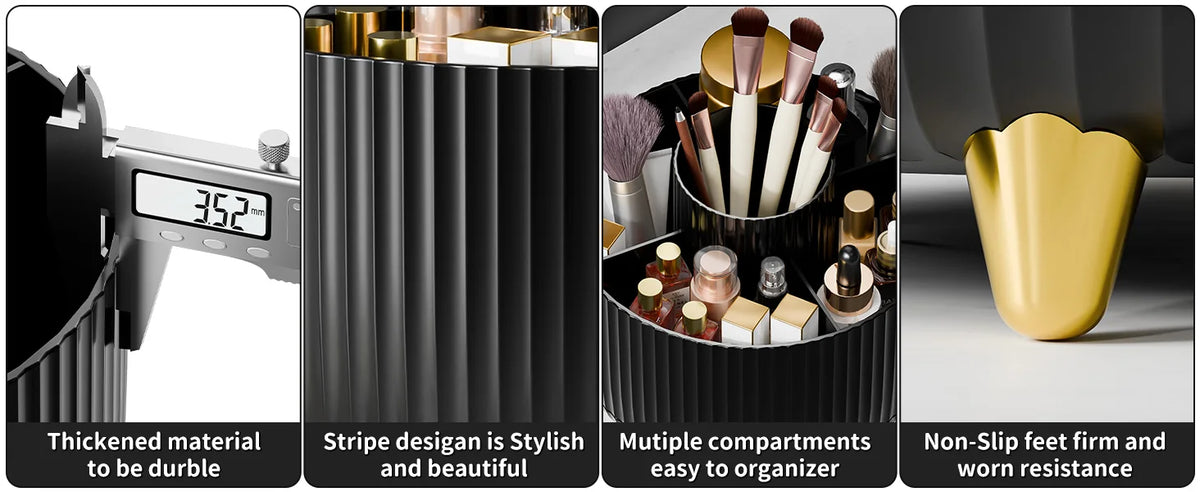 Rotating Makeup Brush Holder, 5 Slot Striped Vanity Organizer