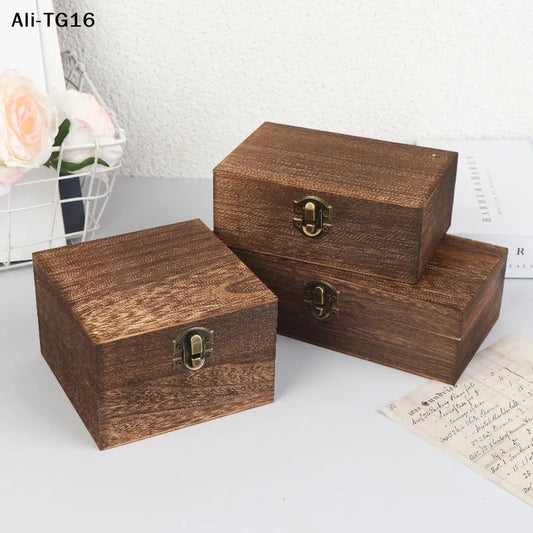 Wooden Hinged Box, Vintage Charcoal Keepsake and Jewelry Storage