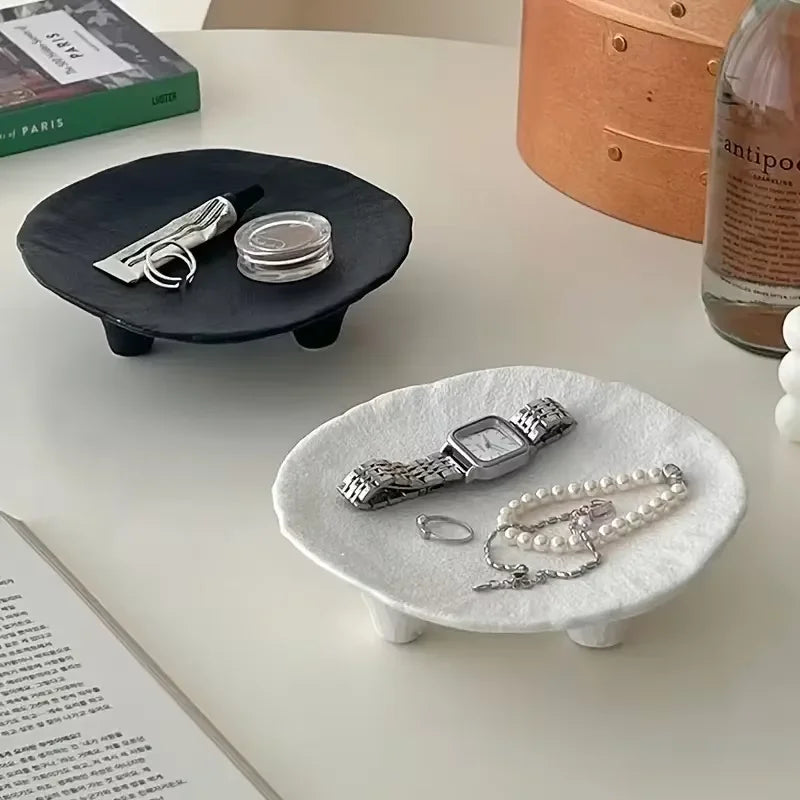 Ceramic Jewelry Tray, Oval Three-Legged Trinket Dish