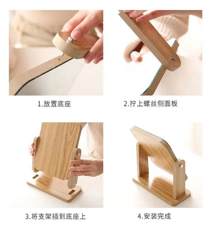 Rotating Wooden Makeup Mirror, Rectangle
