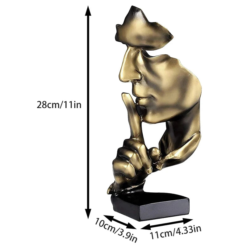 Silence Is Gold Thinker Statue, Abstract Resin Face Sculpture
