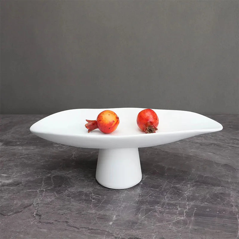 Pedestal Fruit Tray, Modern Resin Footed Dish, White or Black