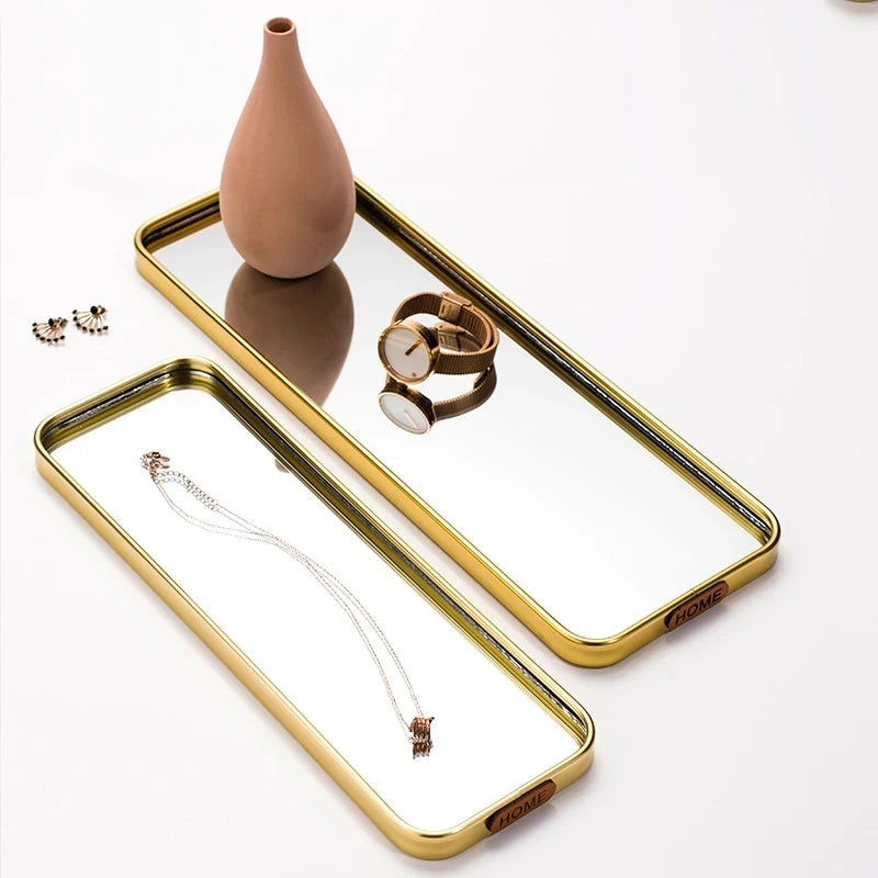 Gold Mirror Tray, Rectangular or Oval Glass Vanity Tray