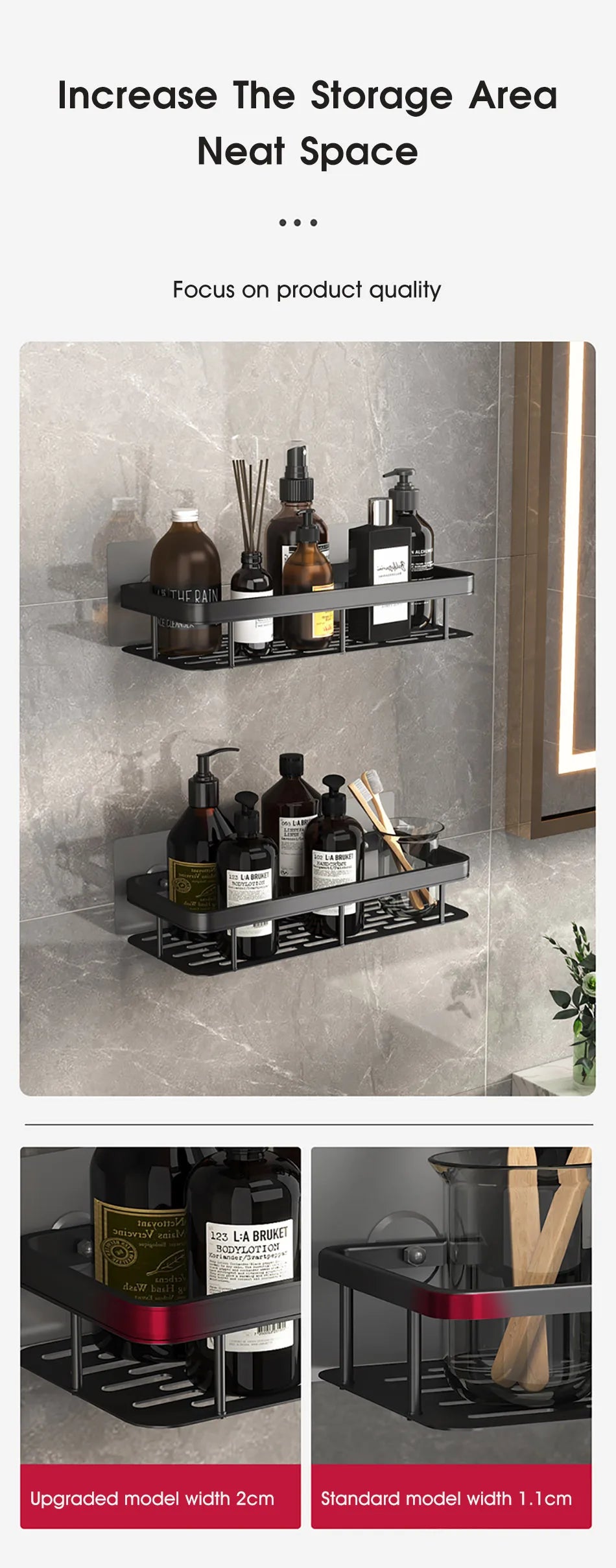 Corner Shower Shelf, No Drill Aluminum Bathroom Caddy