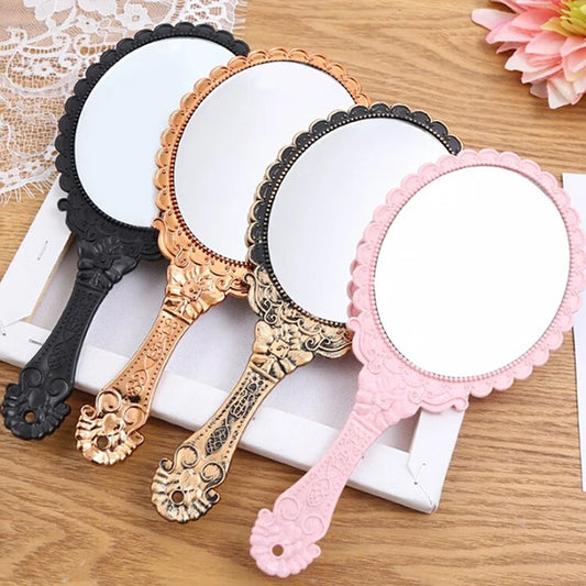 Vintage Oval Handheld Mirror, Ornate Metal