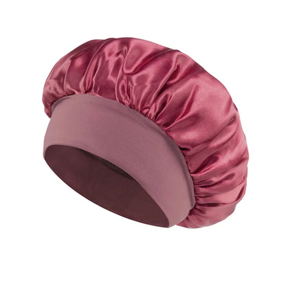 Wide-Brim Satin Hair Bonnet with Elastic Band