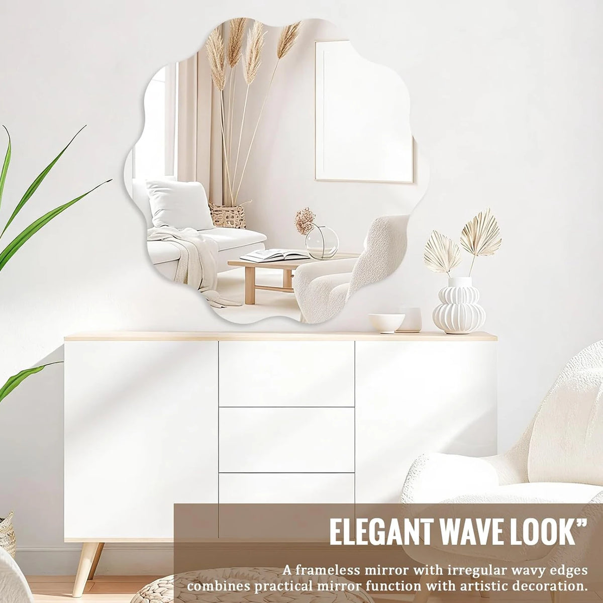 Irregular Acrylic Wall Mirror, Frameless Shatterproof Accent Mirror