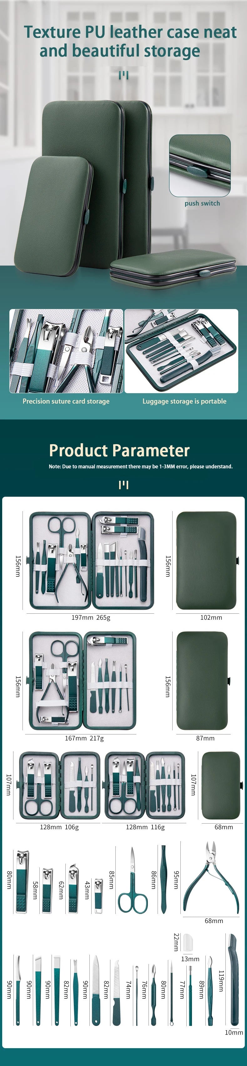 Stainless Steel Manicure Set with Travel Case