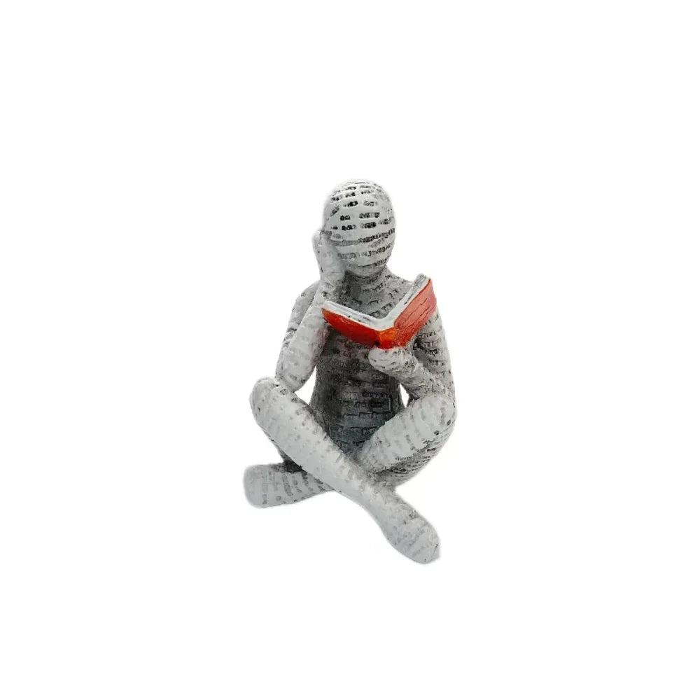 Reading Woman Resin Sculpture, Abstract Bookshelf Figurine Decor