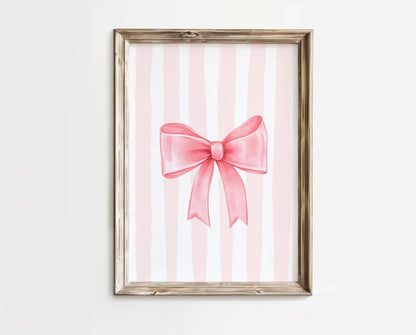 Pink Bow Canvas Art Print, French Pastel Coquette Wall Art