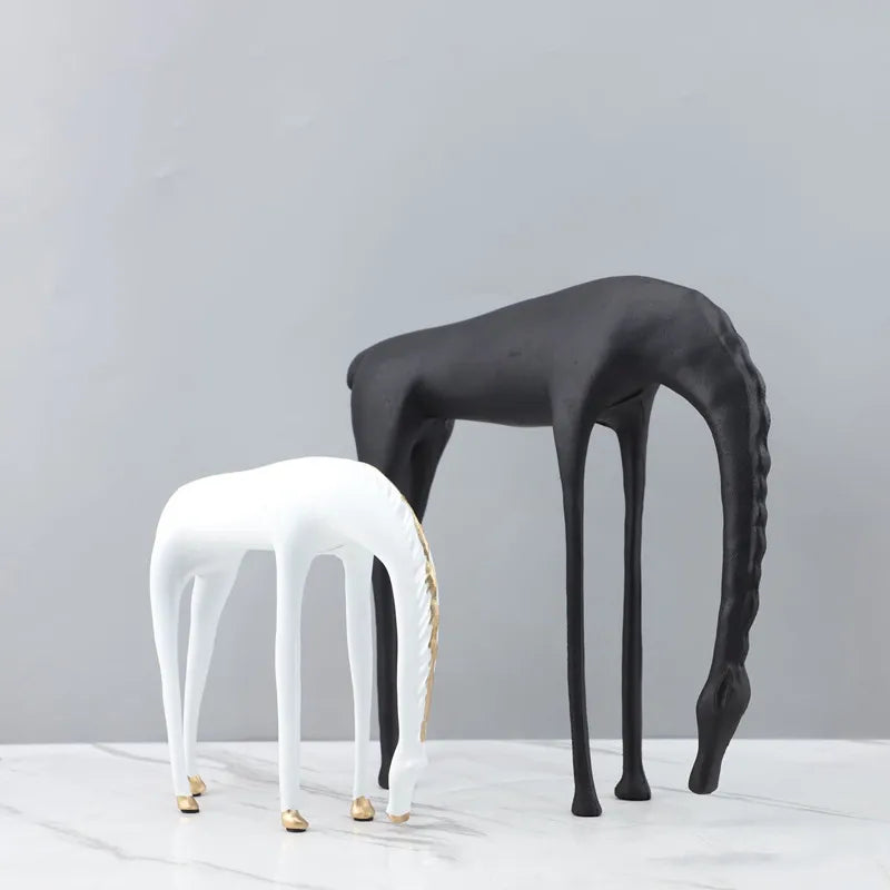 Black Cast Iron Abstract Horse and Deer Statue