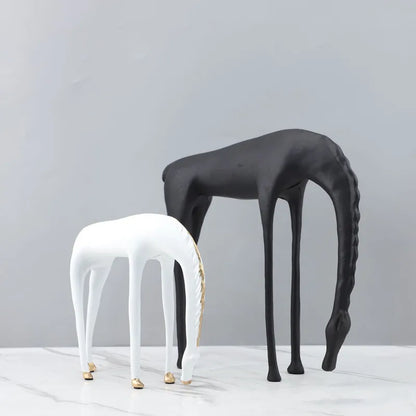Black Cast Iron Abstract Horse and Deer Statue