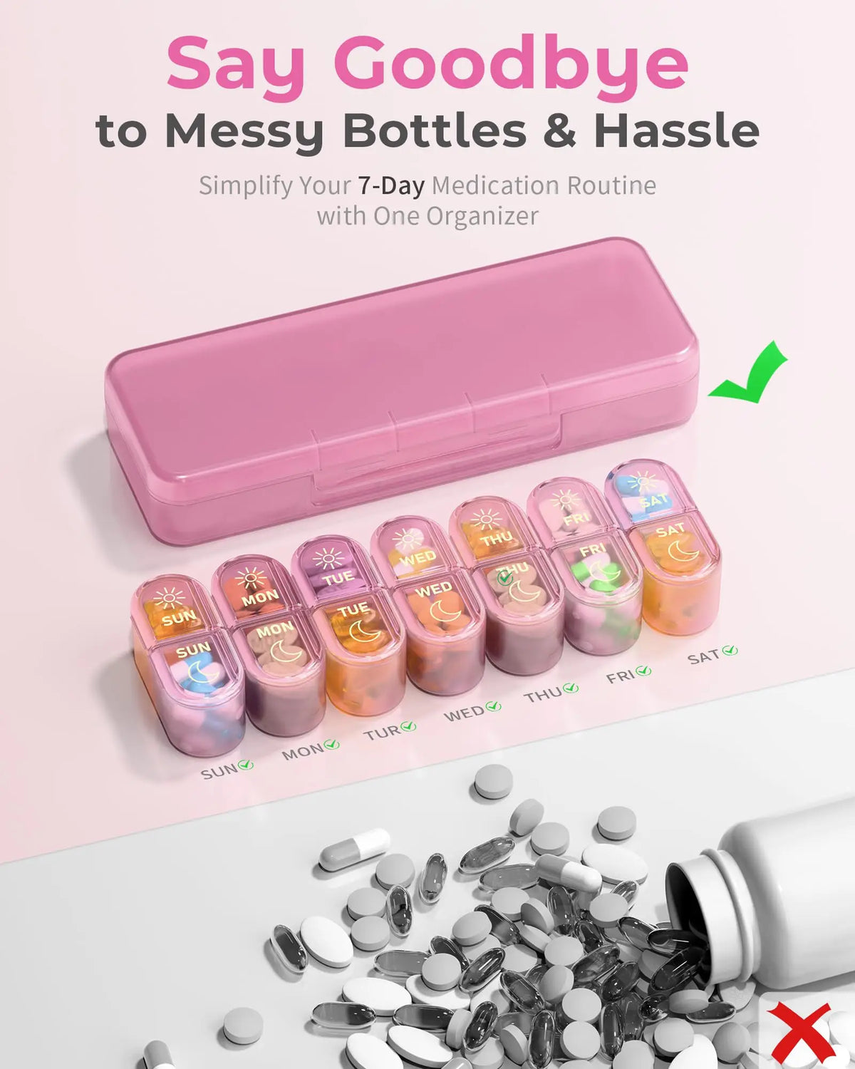 Weekly Pill Organizer, 7-Day AM/PM Travel Pill Box