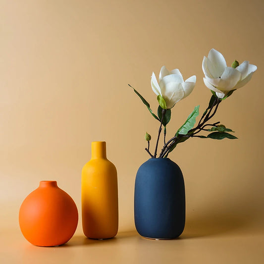 Nordic Ceramic Bud Vase, Matte Solid Color Small Neck Flower Vase