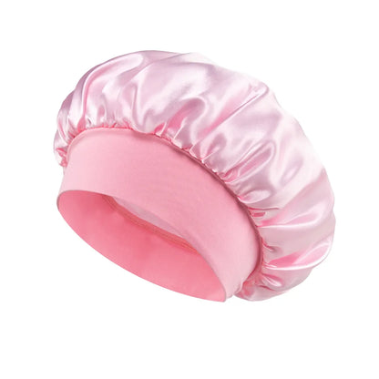 Wide-Brim Satin Hair Bonnet with Elastic Band