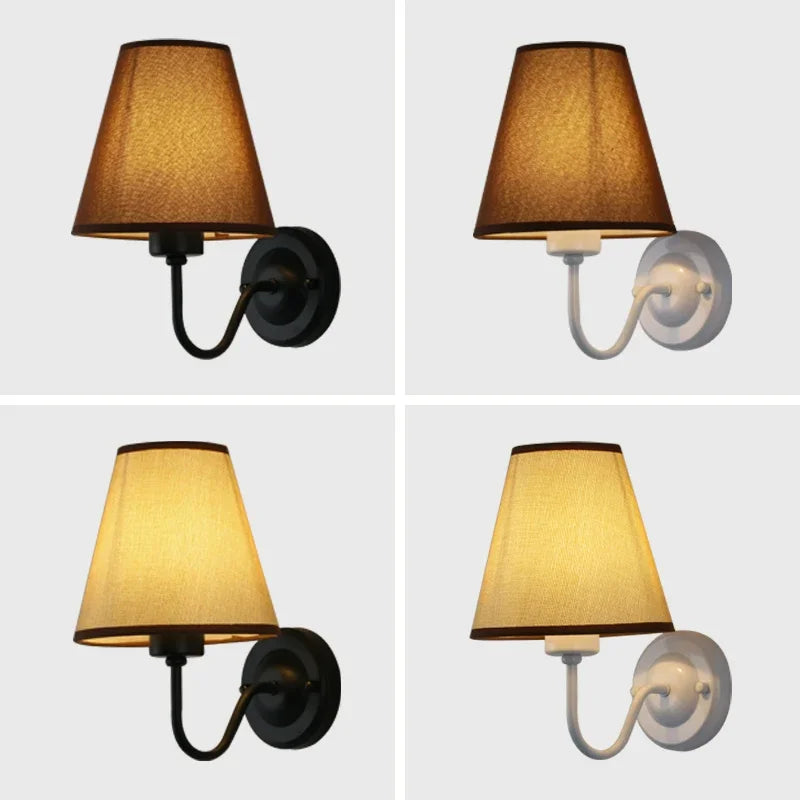 Nordic Fabric Wall Lamp, Iron Bedside Sconce with Cloth Shade, E27
