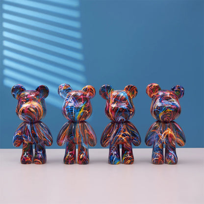 Fluid Bear Statue, Colorful Graffiti Resin Sculpture, 8 Inch