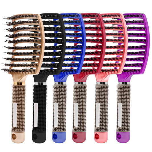 Detangling Hair Brush, Curved Vented Boar and Nylon Bristle