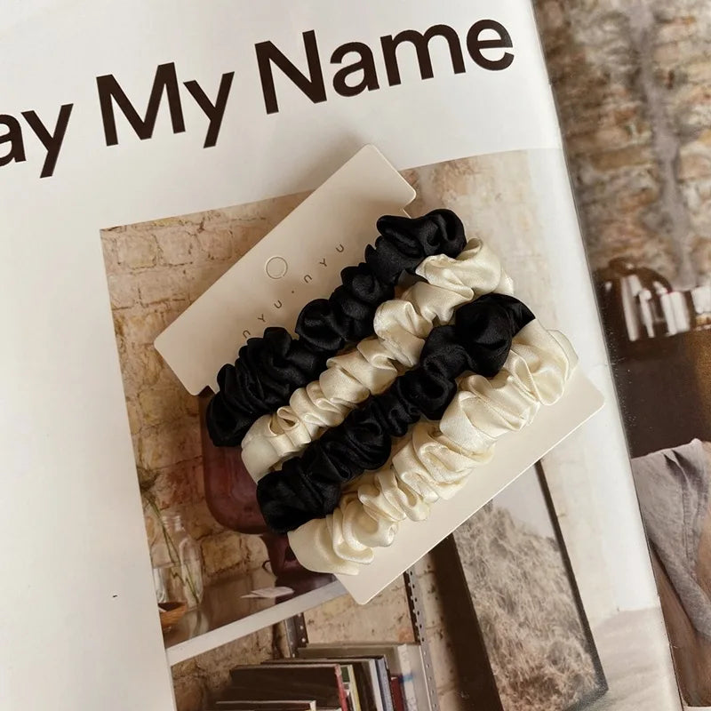 Satin Scrunchie Set, 4 Small Elastic Hair Ties