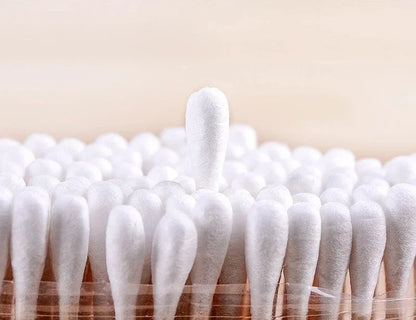 Cotton Swab Holder, Clear Storage Box with Bamboo Lid