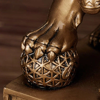 Chinese Lucky Lion Statue Pair, Copper Gold Resin Guardian Lions